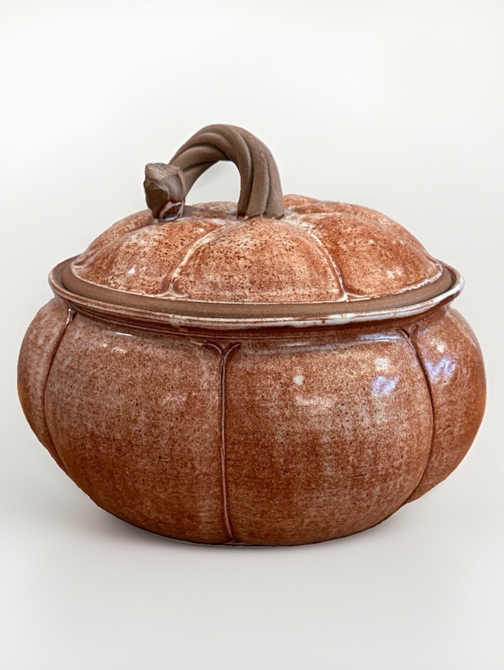 Vintage Handcrafted Ceramic Shaped Pumpkin Peach Tan Glaze Artist Signed 7.5” T
